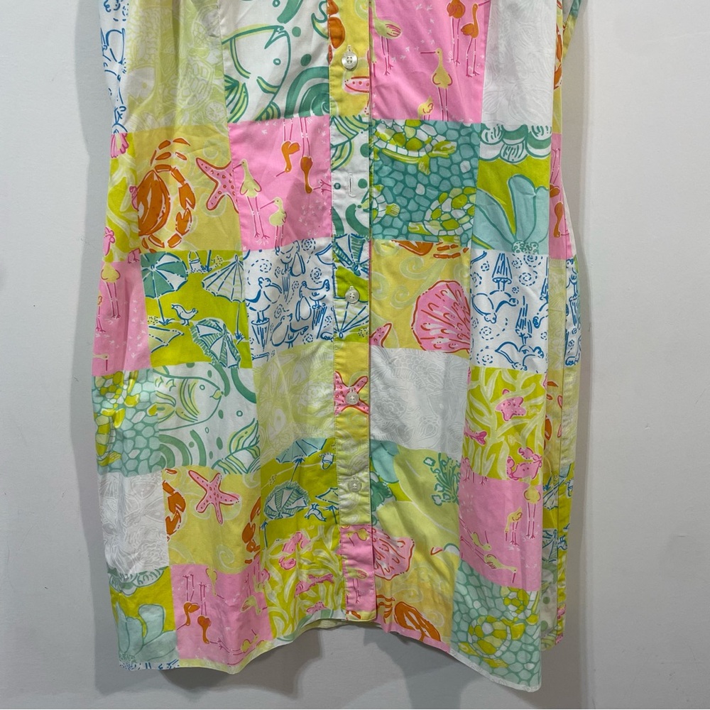 Lilly Pulitzer Vintage Cotton Patchwork Multicolor Summer Shirt Dress Size 8 - Picture 6 of 7
